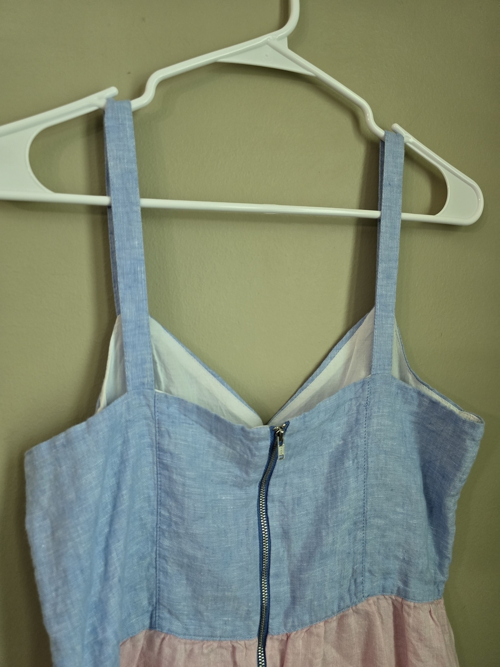 Cynthia Blue Pink 100% Linen Fabric Sun Dress Women Size M - Picture 4 of 7
